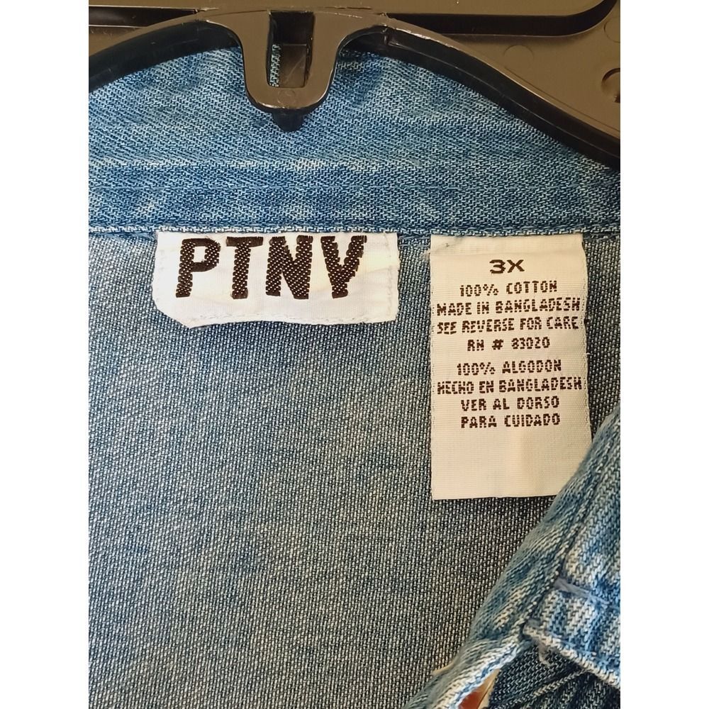 Ptny Denim Shirt 3X‎ Bird Floral Garden Artsy Short Sleeve Cottagecore Applique - Picture 7 of 10